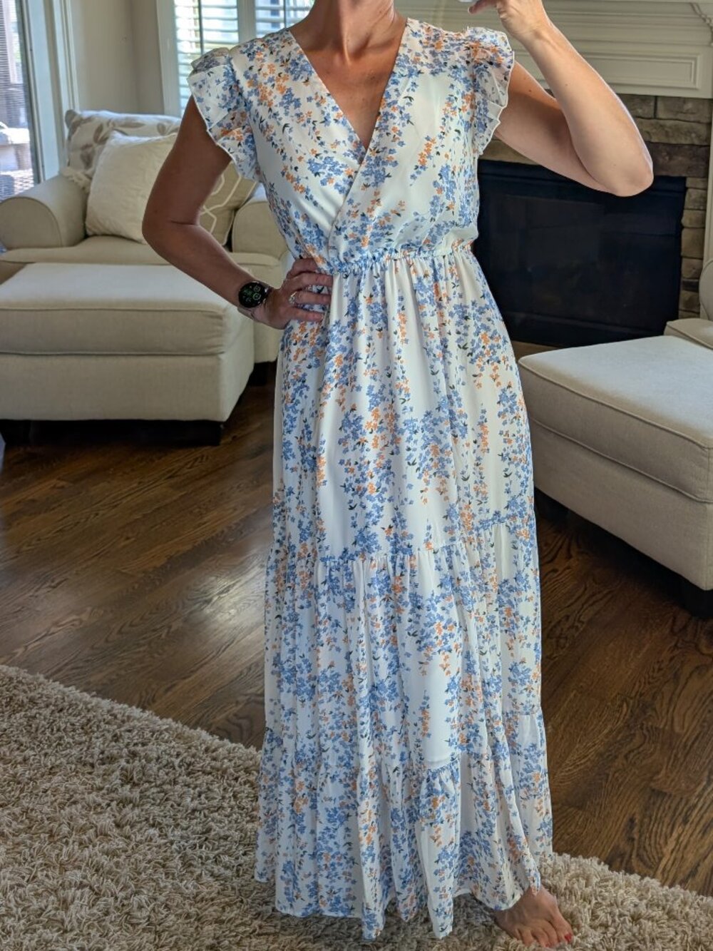 Women's Size Small Long Dress Maxi White Floral
